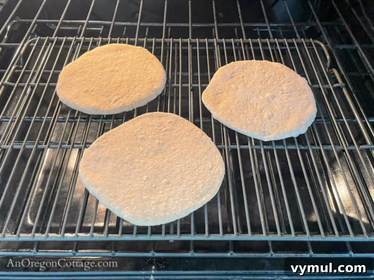 Simple Wholesome Homemade Pita 11 uncooked pita rounds into oven rack
