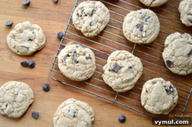 Whole grain chocolate chip cookies on cooling rack