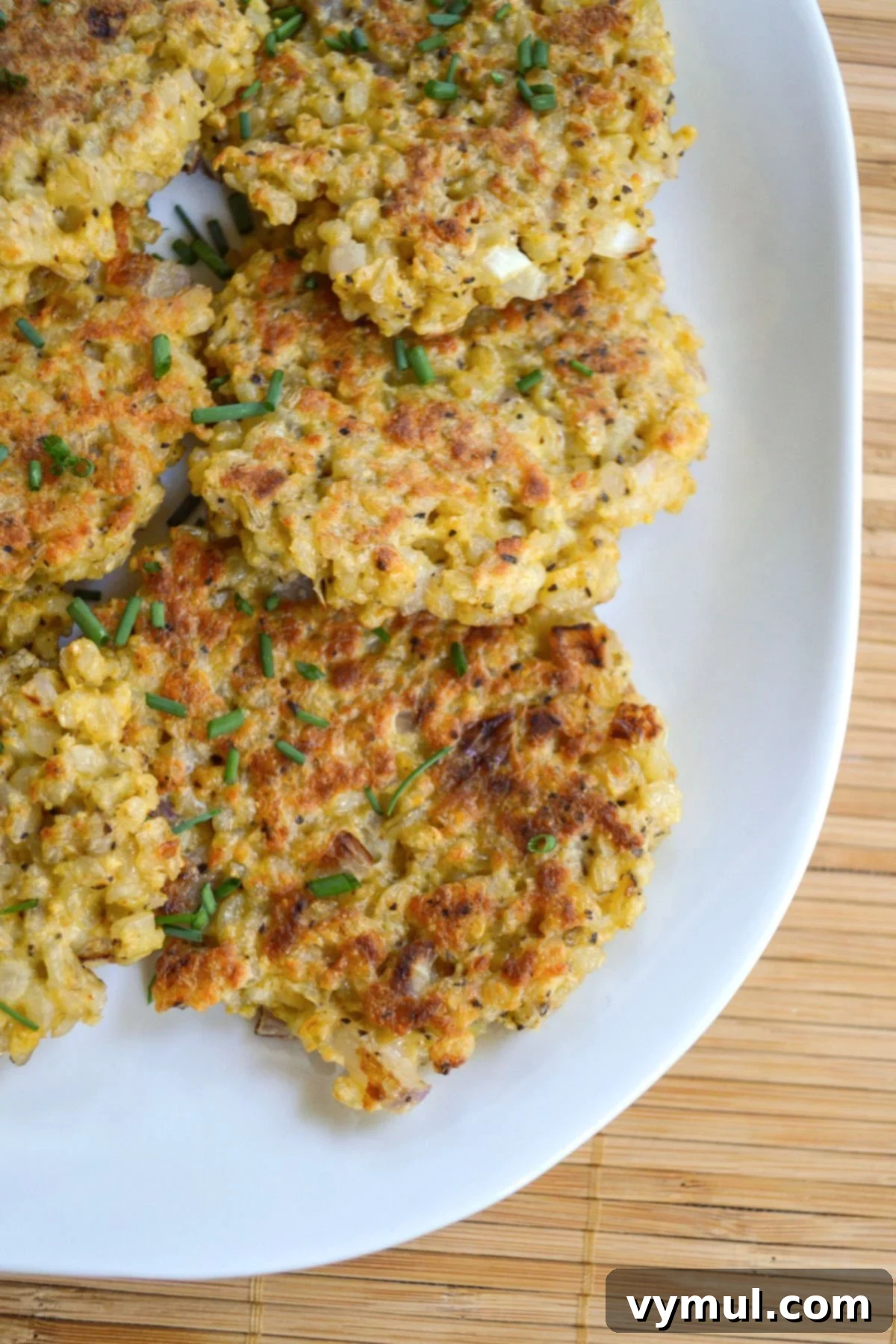 Savory Parmesan Rice Cakes Made Easy 2 rice cakes on white platter above