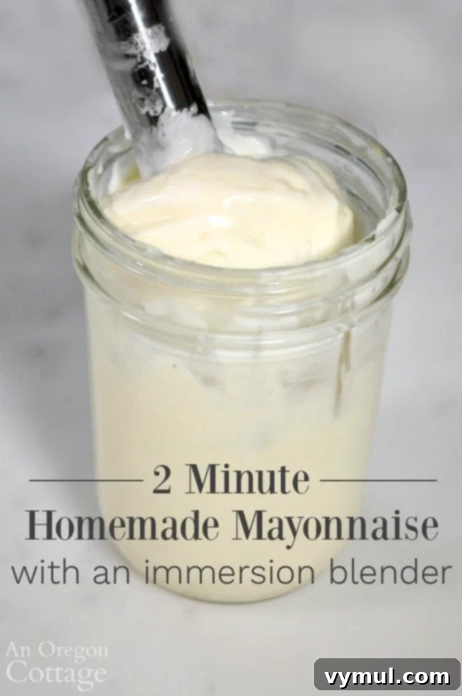 Immersion Blender Homemade Mayonnaise prepared directly in a mason jar
