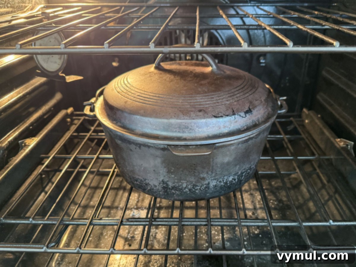 Foolproof Dutch Oven Whole Wheat Artisan Bread 6 Classic cast iron Dutch oven in an oven, showcasing its versatility for baking.