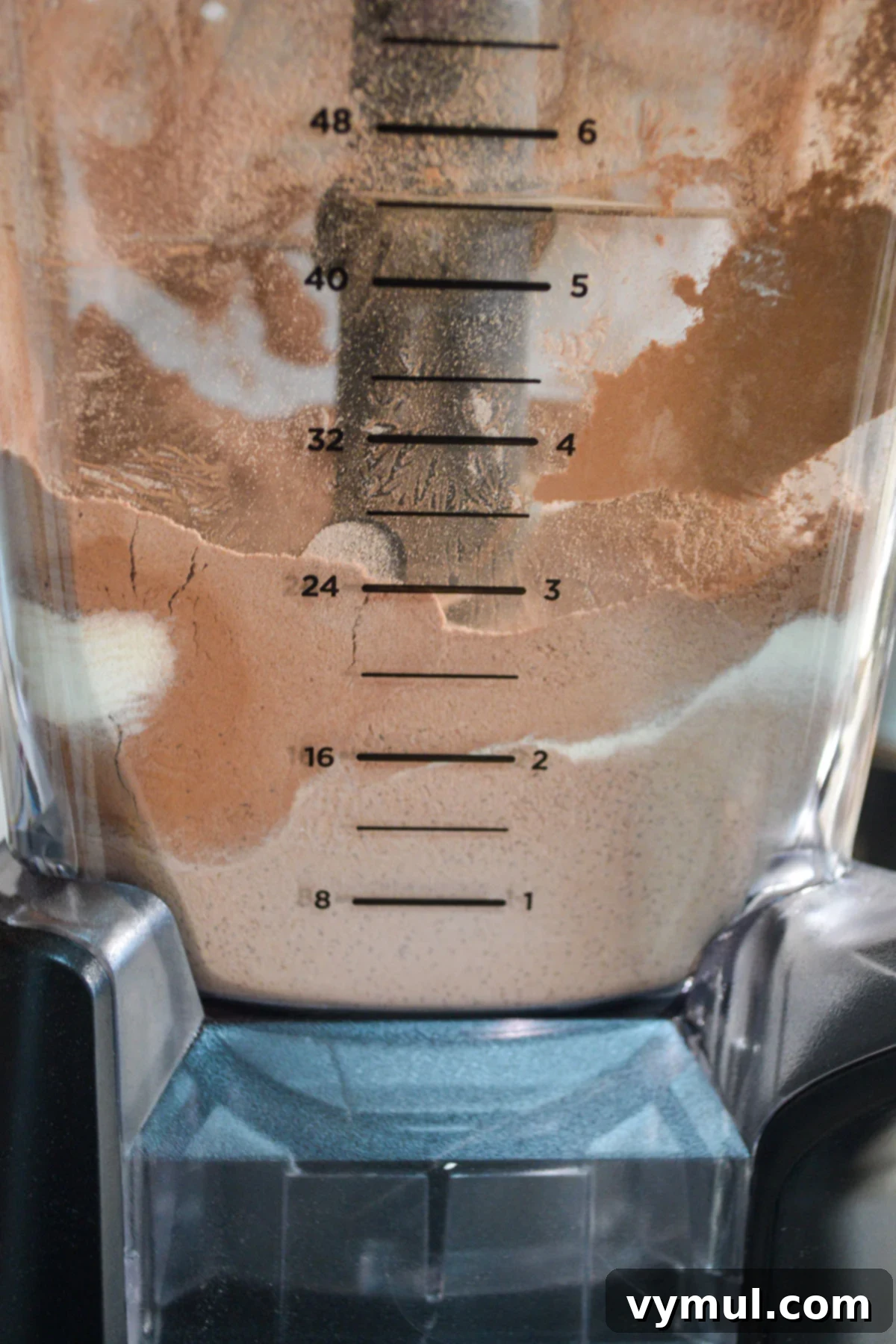 Hot cocoa mix ingredients in a blender