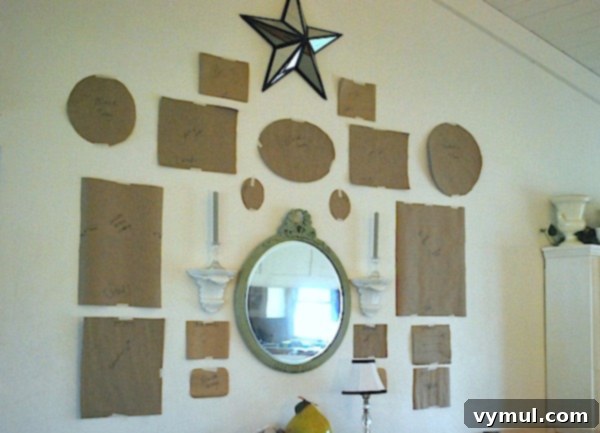 Designing a Perfectly Mismatched Gallery Display 4 Eclectic Gallery Wall Step 1-Paper templates for planning