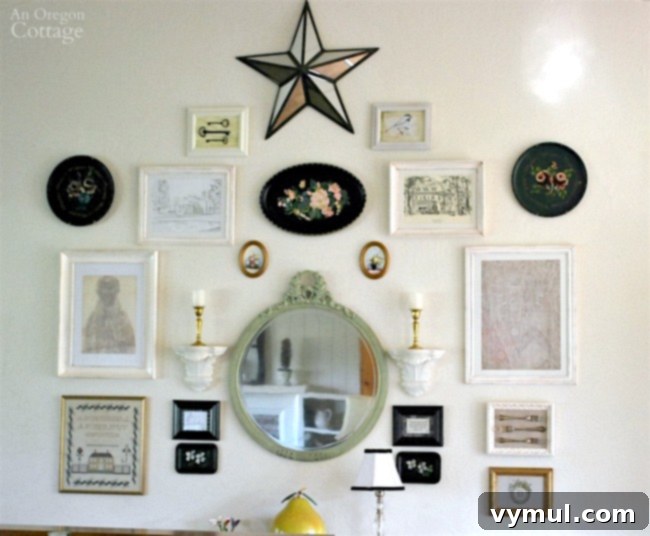 Designing a Perfectly Mismatched Gallery Display 7 Eclectic Gallery Wall with White Frames: The final choice