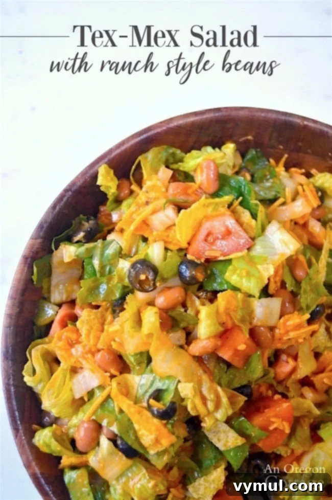 Tex-Mex Salad with Ranch Style Beans in bowl, ready to serve