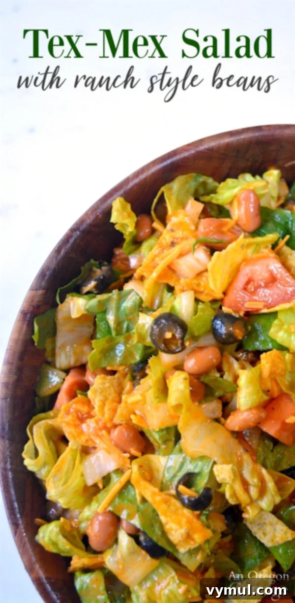 Tex-Mex Salad | Make this Tex-Mex salad with your choice of homemade or canned ranch style beans for a quick, flavorful, and healthy lunch, side dish, or light meatless dinner.