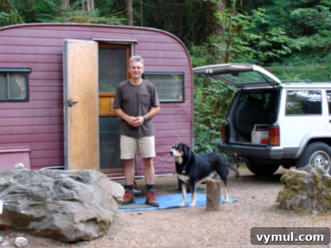 Ep. 5: Camper Quirks, Culinary Conquests, and Canine Catastrophes 3 Camping with a classic vintage trailer, showcasing the timeless appeal of retro road trips and outdoor adventures.