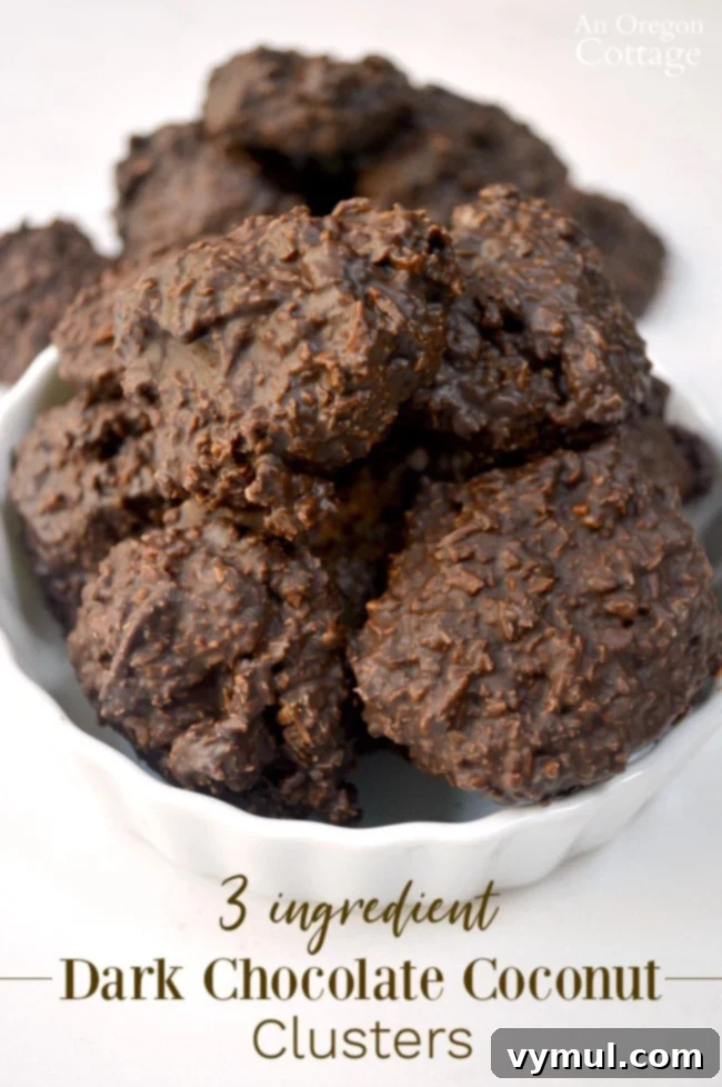 Effortless 3-Ingredient Low Sugar Dark Chocolate Coconut Clusters 2 Low Sugar 3 Ingredient Dark Chocolate Coconut Clusters in bowl