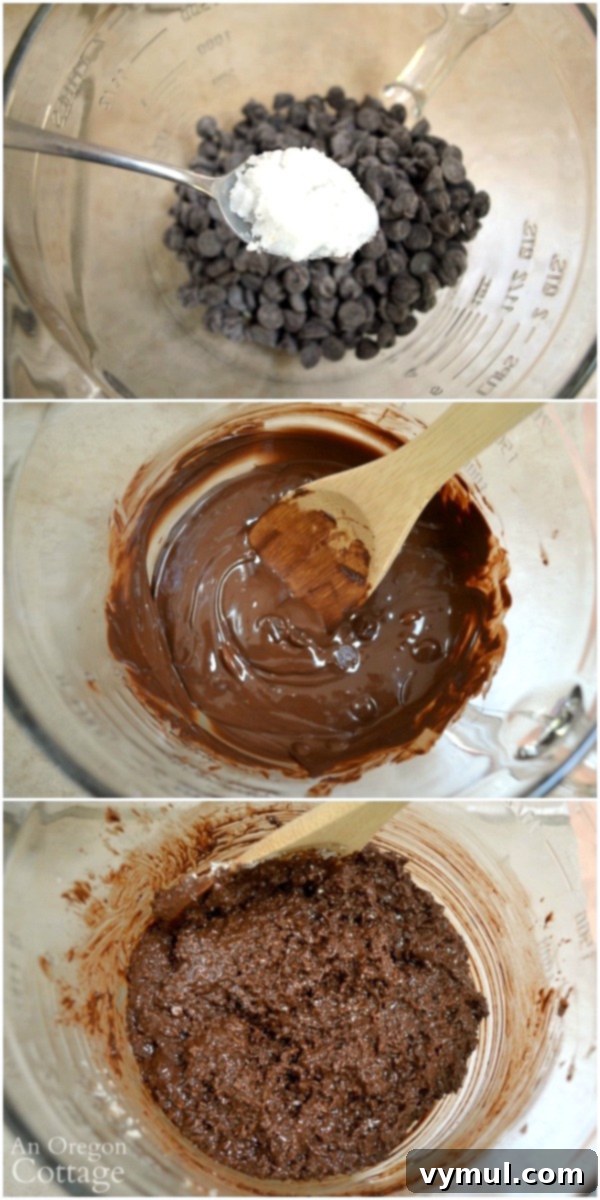 Effortless 3-Ingredient Low Sugar Dark Chocolate Coconut Clusters 5 Preparing dark chocolate coconut clusters, showing the melted chocolate and shredded coconut being combined.