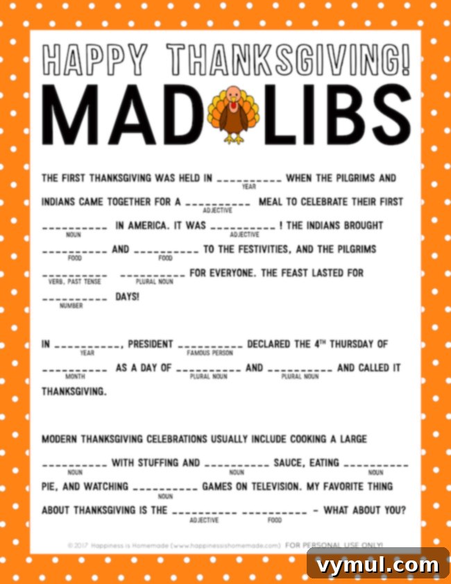 Thanksgiving Crunch Time: 23 Last-Minute Ideas for Doing, Dining, & Discovering 3 Last minute Thanksgiving ideas-Thanksgiving-Mad-Libs-Printable