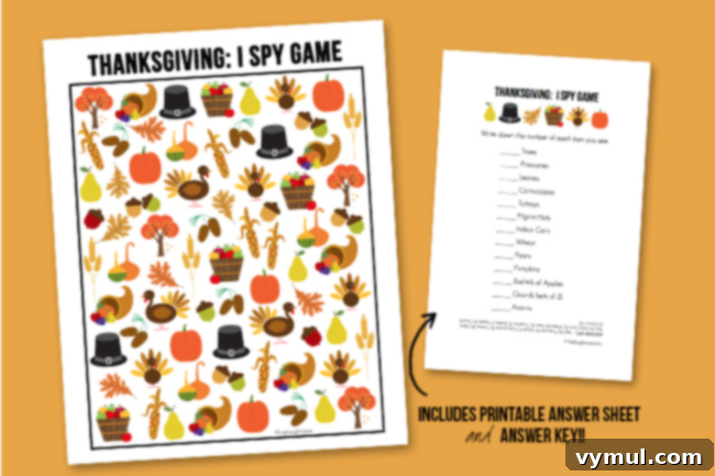 Thanksgiving Crunch Time: 23 Last-Minute Ideas for Doing, Dining, & Discovering 4 Last minute Thanksgiving ideas-I Spy Thanksgiving Printable