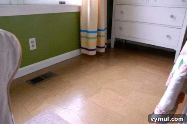 Brown paper floor in a bedroom, showcasing a budget-friendly DIY home decor solution.
