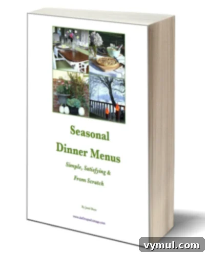 Seasonal Dinner Menus eBook cover by An Oregon Cottage, promoting healthy and affordable seasonal eating.