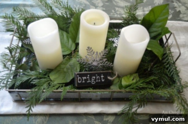 Simple Galvanized tray Christmas centerpiece