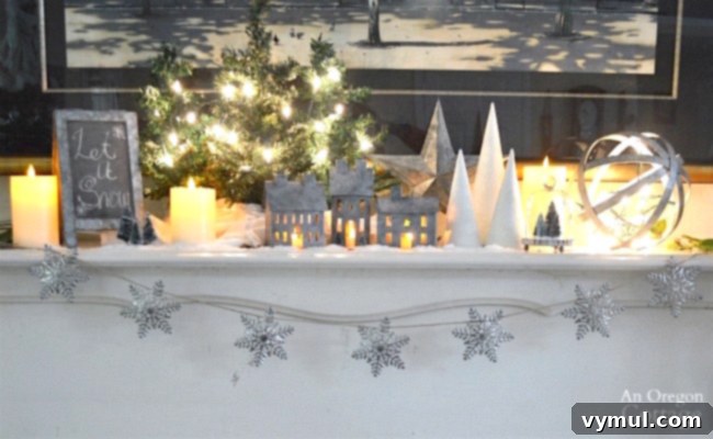 Snowy galvanized Christmas Decorations with lights