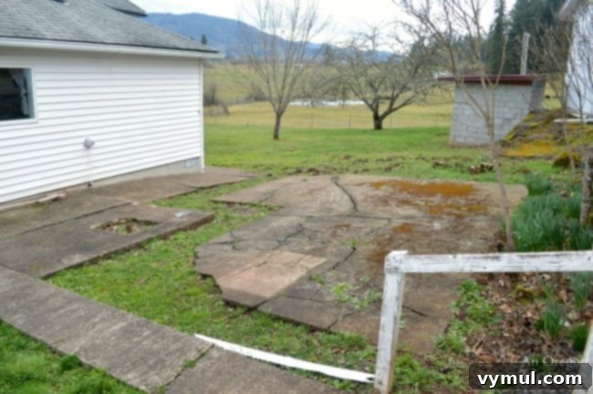 Farmhouse Fixer: Our Yard's Raw Potential Unveiled 5 Farmhouse Fixer Yard Tour Before-broken concrete