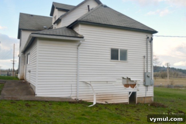 Back wall of farmhouse.