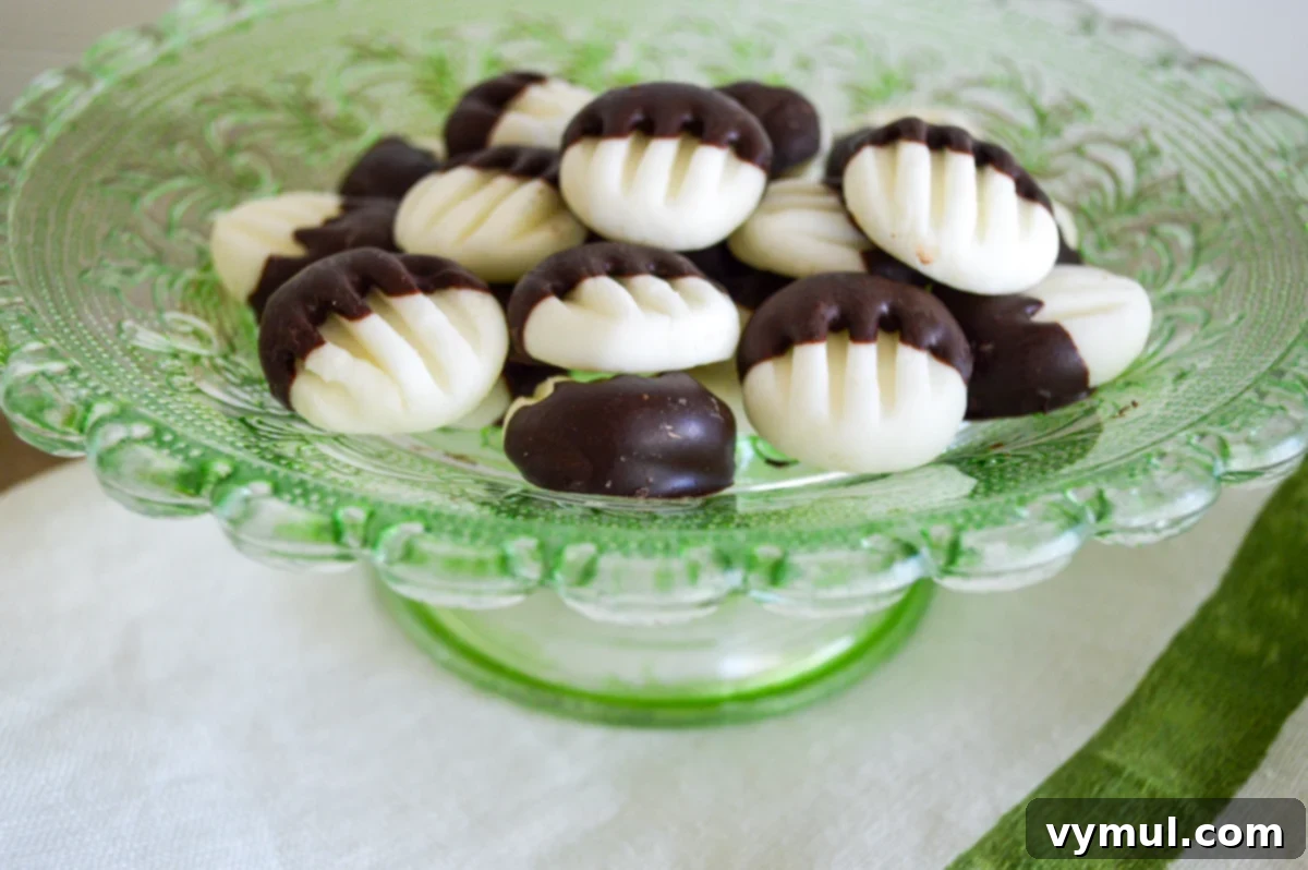 16 Wholesome & Easy Desserts: Six Ingredients or Fewer 7 chocolate dipped cream cheese candies on green footed bowl