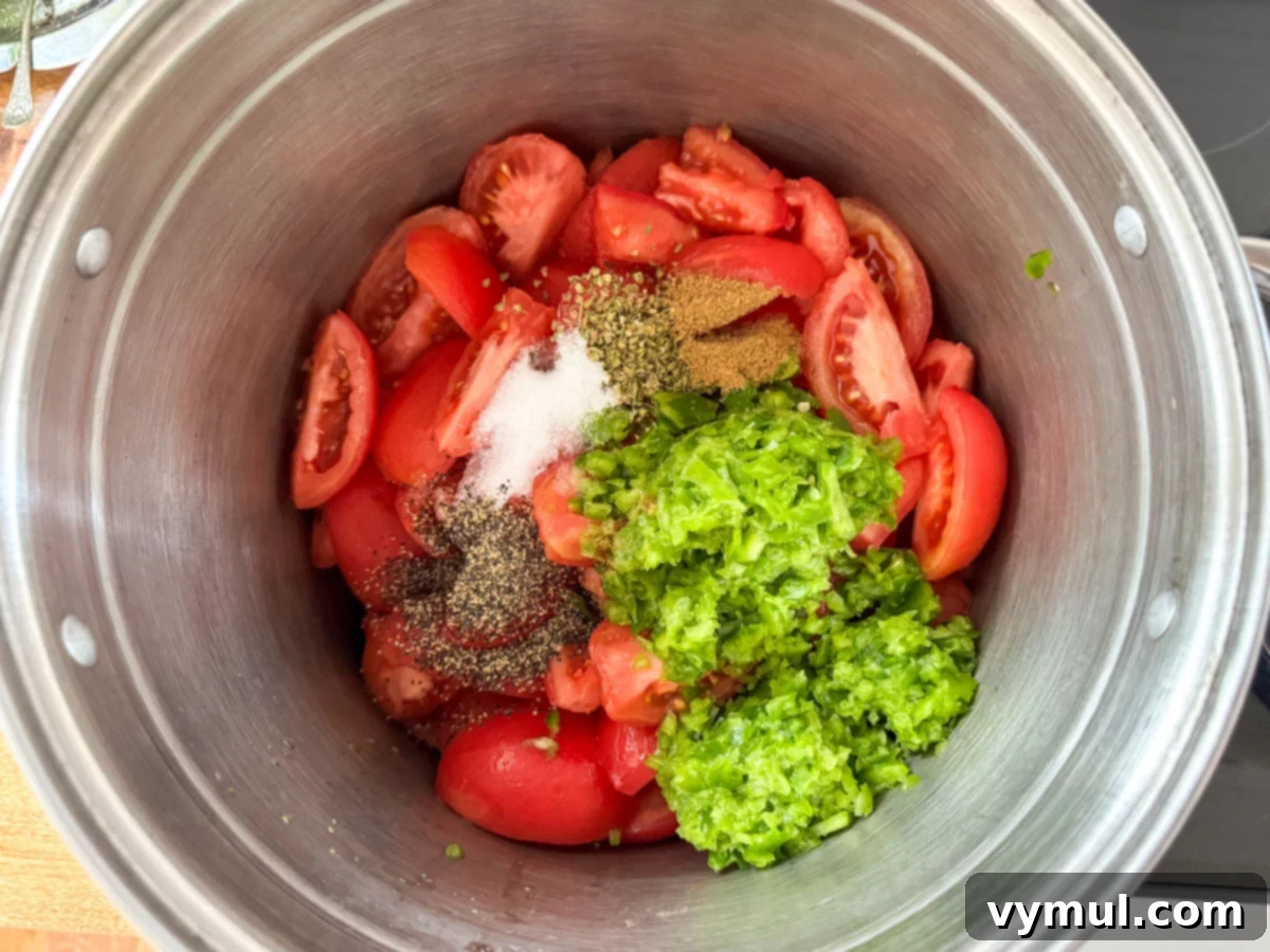 Homemade Rotel-Style Tomato and Green Chili Mix 5 homemade Rotel in stockpot