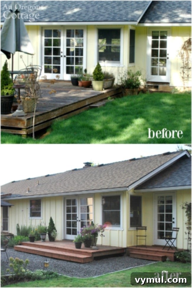 Crafting an Outdoor Oasis Four Rooms from a Single Rotten Deck 6 Master Bedroom door area backyard makeover before and after