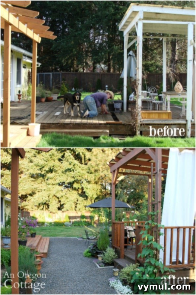Crafting an Outdoor Oasis Four Rooms from a Single Rotten Deck 7 DIY Backyard Makeover: Gazebo and Pathways Before and After