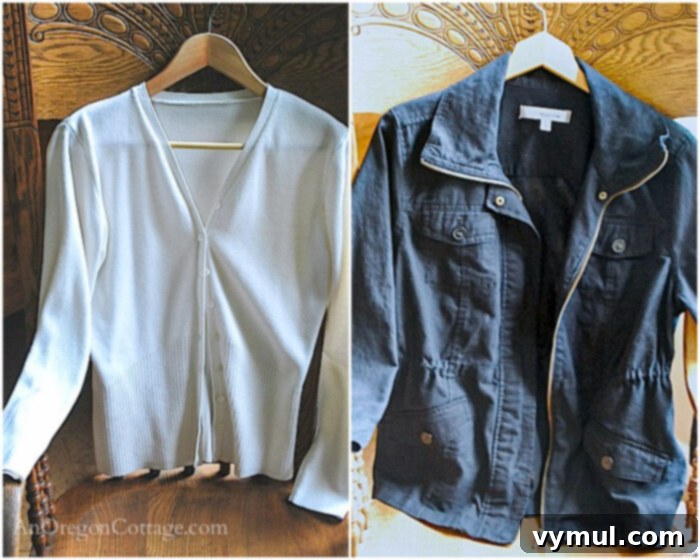 three thrift store loves two thrift store clothing items - a sweater and jacket