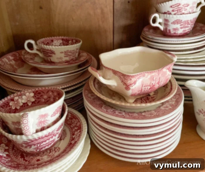 10 Hidden Gems Savvy Thrifters Always Hunt For 3 red transerware collection on shelf