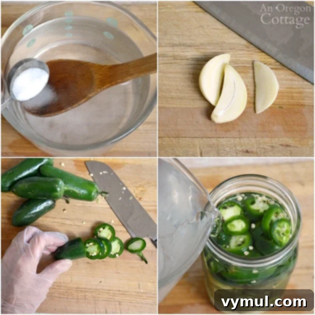 Effortless Fermented Jalapeño Pickles 4 Hands wearing gloves slicing fresh jalapeños, preparing them for fermentation