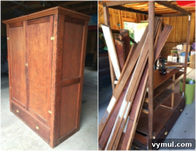 Beyond the Binge: The Cabinet That Broke Jami 3 Antique Wardrobe before and during