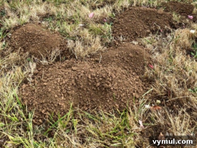 Gophers Gone Wild, Farmhouse Progress, and Kitchen Calamities 3 Gopher hills, evidence of persistent gopher activity
