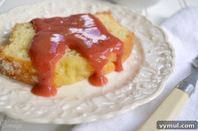 Savor the Sweetness, Skip the Sugar 10 3 Ingredient Rhubarb Strawberry Sauce on lemon pound cake