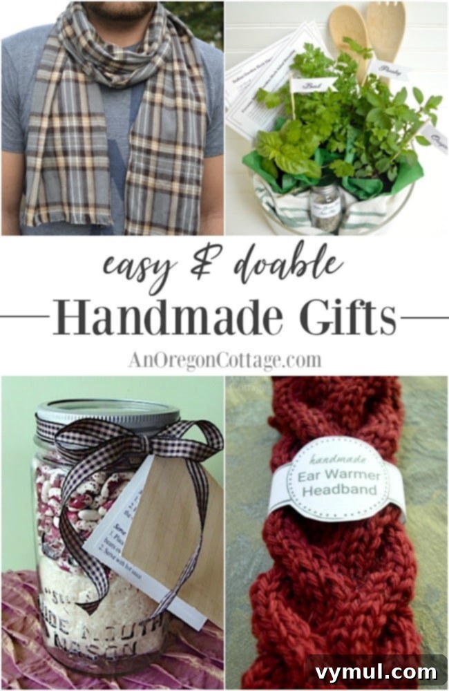 Effortless Handmade Gifts That Win Hearts 2 Handmade gifts collage featuring various DIY ideas like gift baskets, gifts in a jar, and knit items.