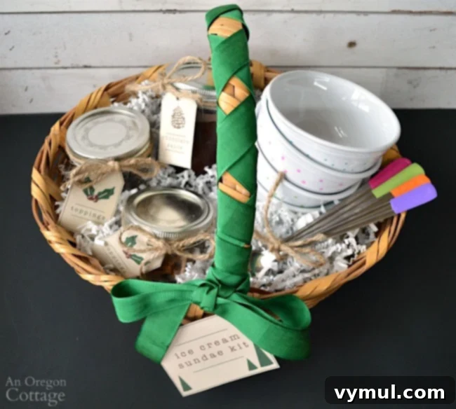 Effortless Handmade Gifts That Win Hearts 3 Ice cream sundae gift basket, a creative handmade gift idea.