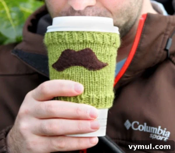 Quick and Free Knitted Gifts 10 Free Knitting Patterns-mustache cup cozy-Very Shannon