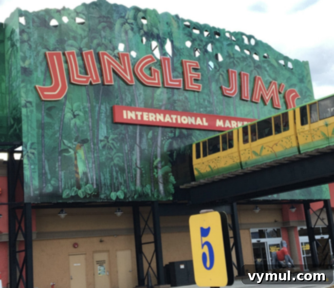 Jungle Jim's International Market exterior with playful gorilla statue