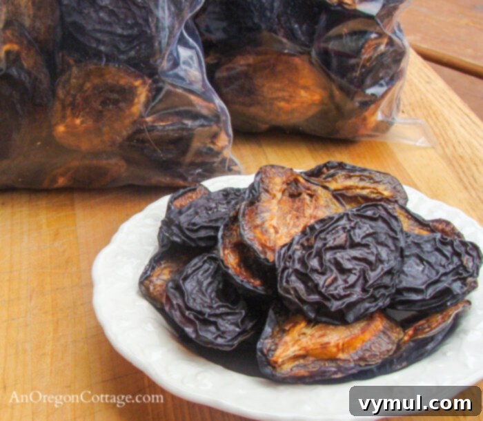 dried plums in bags and bowl