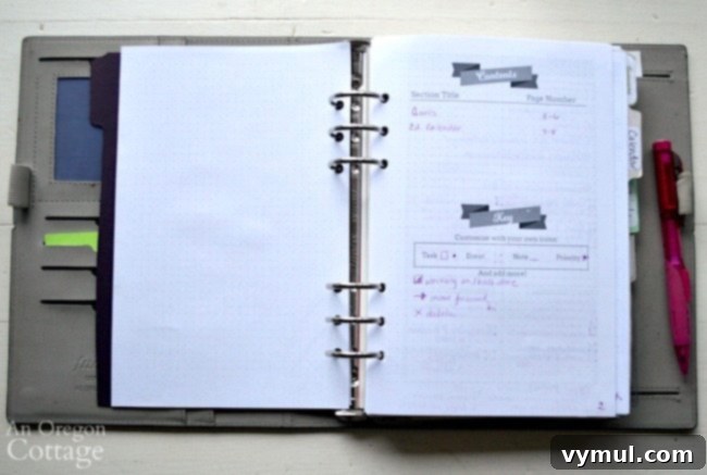 How I Use The Flexible Planner-contents page