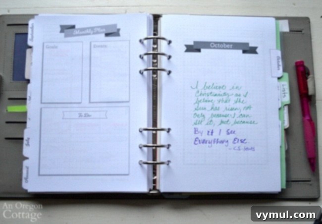 Using The Flexible Planner-month page quote