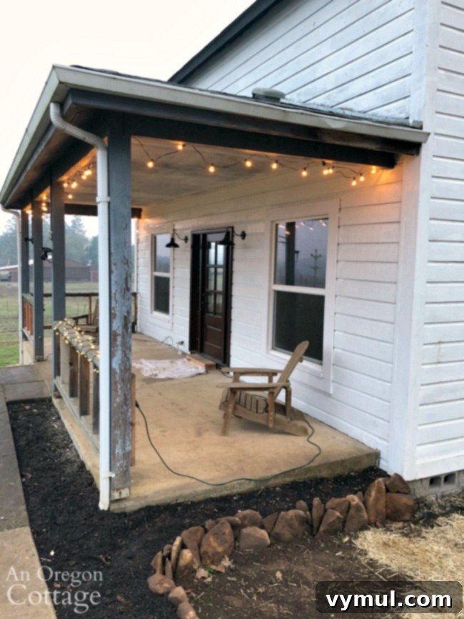Farmhouse front porch ready for a wedding