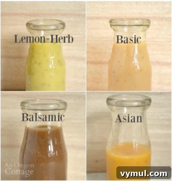Homemade salad dressings - 4 Vinaigrette Salad Dressings from 1 Basic Recipe at An Oregon Cottage
