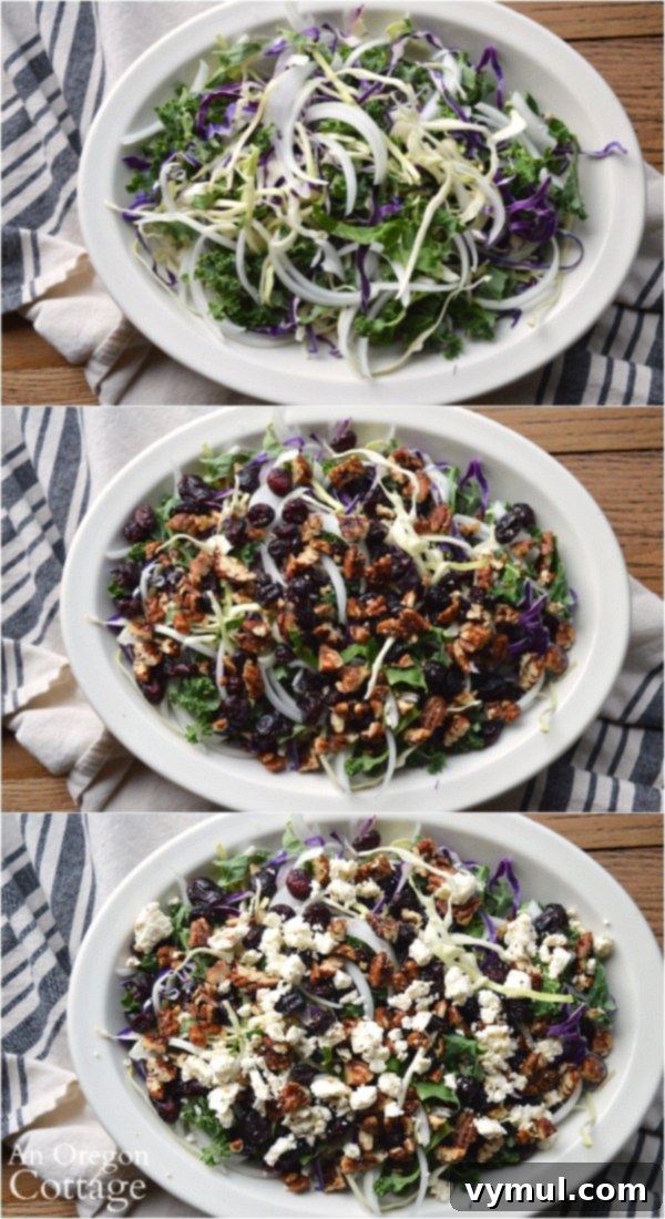 Steps for making Kale Cranberry Salad with Feta and Pecans