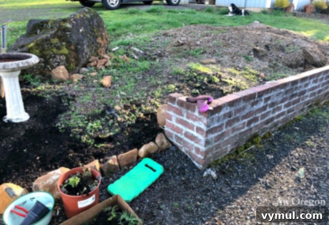 Thirteen Picks: Spring Gardens, Our Best Metal Bed, Modest Swimwear, and Essential Entertainment 6 Unfinished part of the flower bed area, showing debris, sand pile, and old stump.