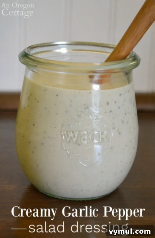 Velvety Garlic Pepper Dressing 2 Creamy Garlic Pepper Salad Dressing in a jar