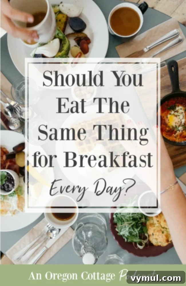 Podcast episode discussing the benefits of eating the same healthy meals, especially for breakfast. Features homemade granola and garden updates.