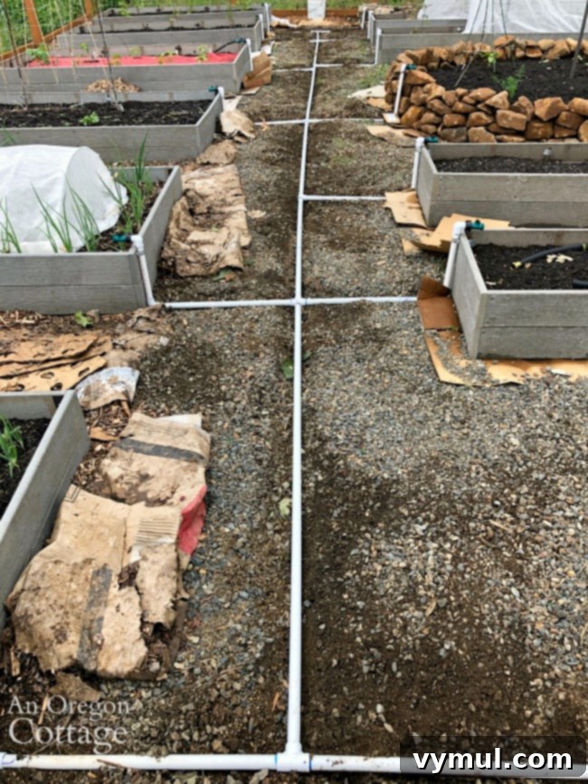 Budget Garden Watering Made Easy 11 Finished pipe before laying chips