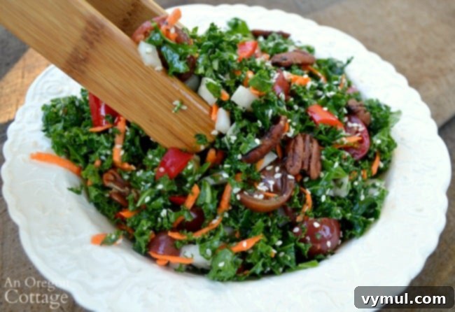 Serving Sesame Kale Salad in a beautiful bowl