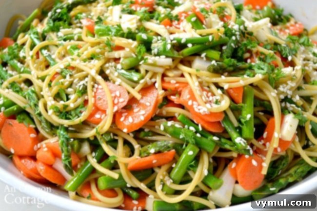 Close-up of Asian Noodle Salad with Asparagus