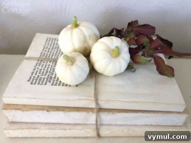 Simple & Serene Fall Home Refresh 3 entry tiny pumpkins on book stack