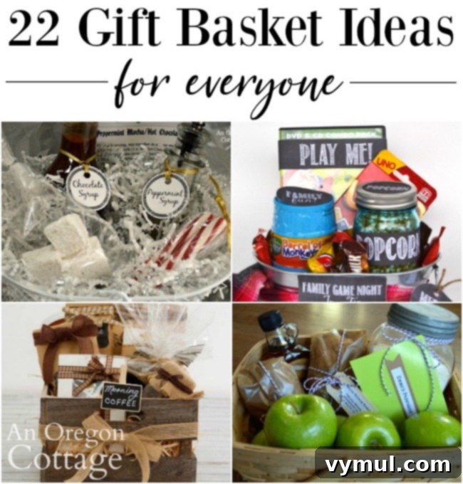 A cheerful collage showcasing diverse DIY gift basket ideas suitable for various recipients and occasions.