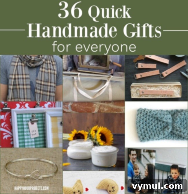 A square collage featuring various quick and easy handmade gift ideas, perfect for last-minute crafting.